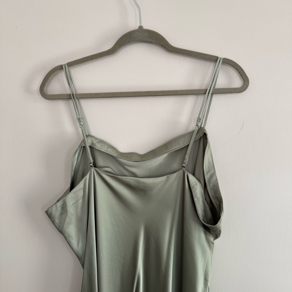 Abercrombie Sage Green Satin Slip Dress Size XXL Spaghetti Strap Minimal - Picture 7 of 11